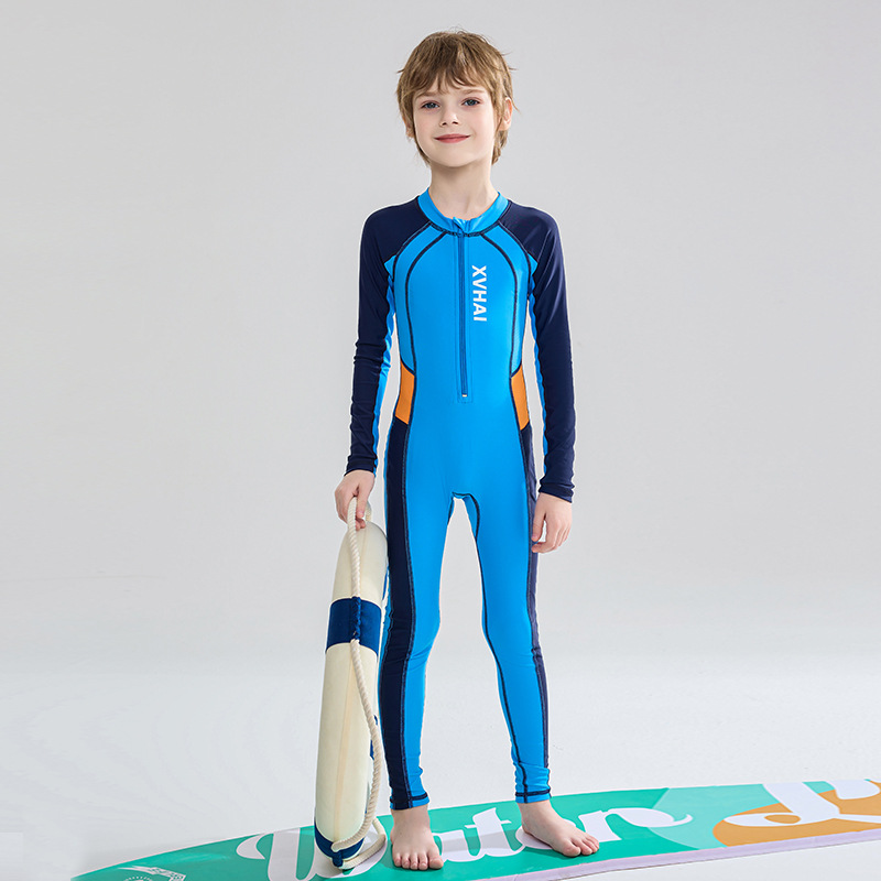 Swimsuit for Boys, One-Piece Long-Sleeved Long Pants, Sun Protection Training, Swimming Equipment for Boys, Middle and Older Children