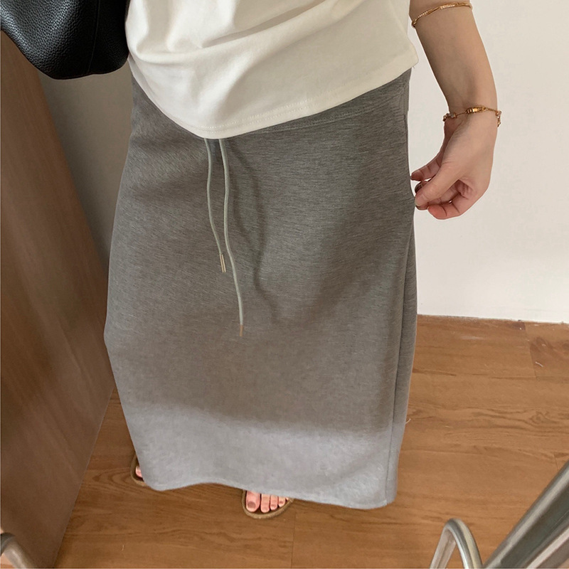 孕妇慵懒风抽绳垂坠感半身裙开叉2025春夏季韩系高腰显瘦包臀长裙|undefined
