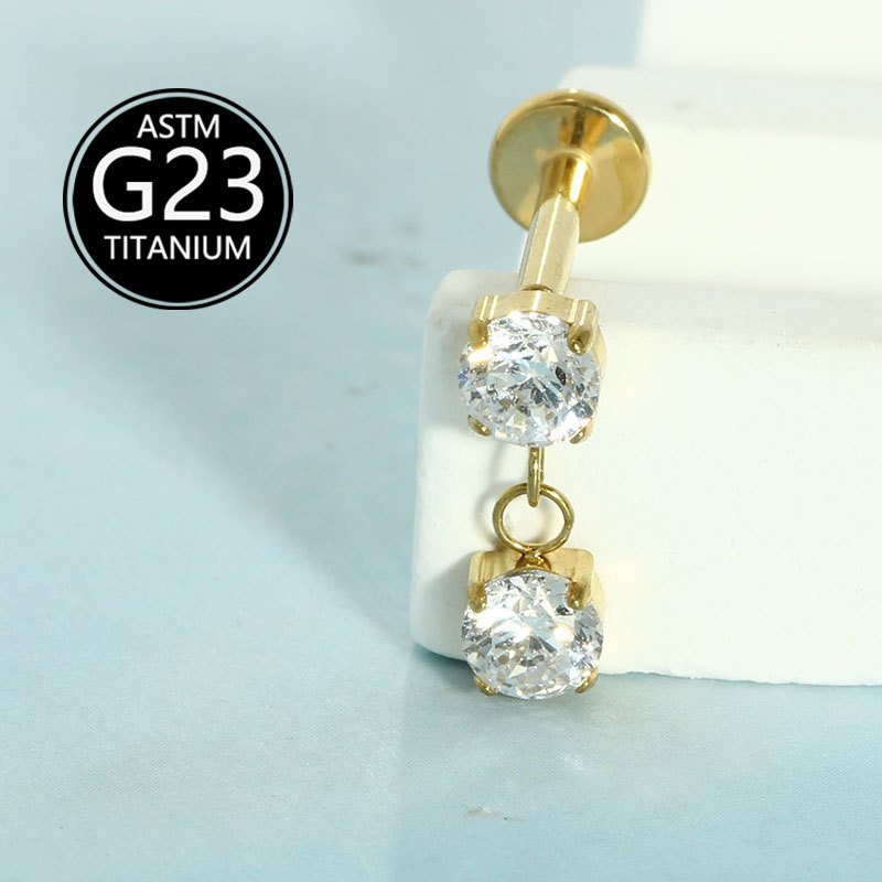 F136 Titanium Lip Nail Round Zircon Water Drop Pendant Earrings G23 Titanium Flat Bottom Internal Thread Marquise Ear Bone Nail detail image 7