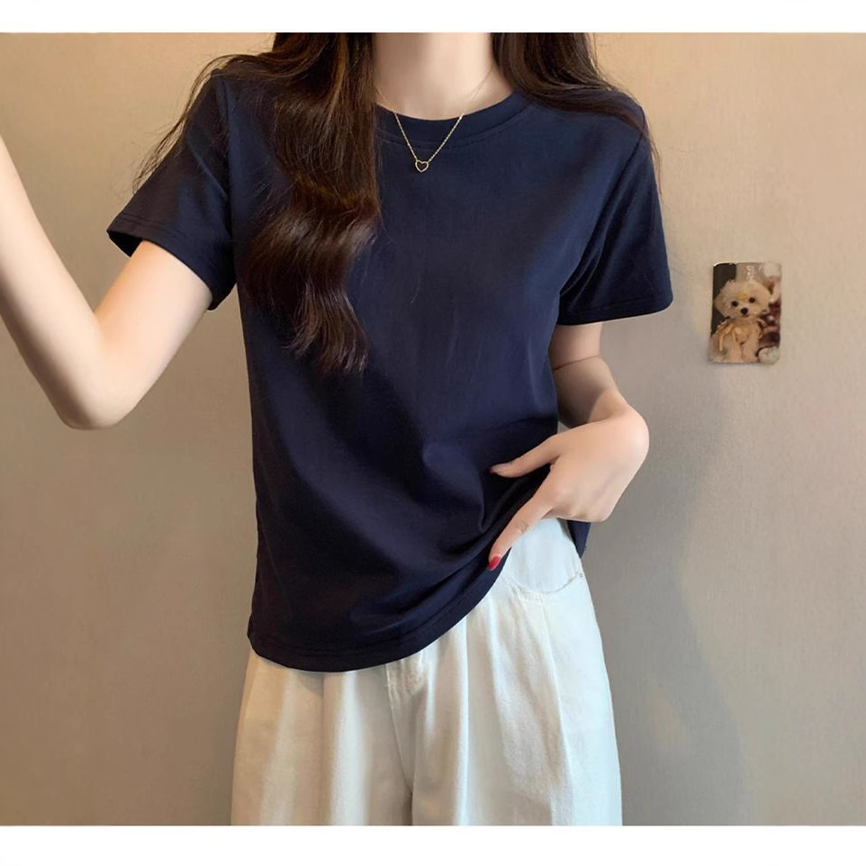 Casual Summer T-shirt For Women Short-sleeved Solid Colour Top_voghion.com