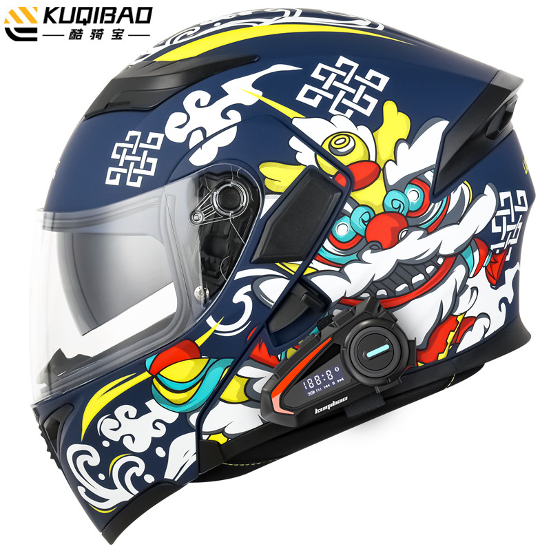 Casco de motocicleta CoolQibao con doble lente abatible antivaho, Bluetooth, batería de larga duración y pantalla, adecuado para uso en pista.