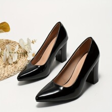 L 69815 Pointed Toe Chunky Heel Pumps ��ͷ�ָ���Ь