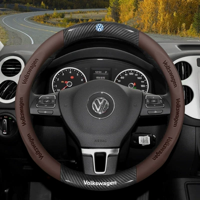 Steering wheel cover – Cover - round-carbon-fiber-pattern-nappa-leather-brown-default