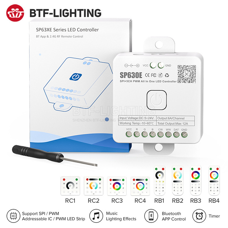 SP63XE controller LED Bluetooth music APP function Support SPI signal PWM monochrome RGBCCT driver SP63XE controller LED Bluetooth music APP function Support SPI signal PWM monochrome RGBCCT driver
