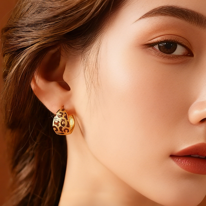 Boucles d'oreilles rondes vintage imprimé léopard élégantes_voghion.com