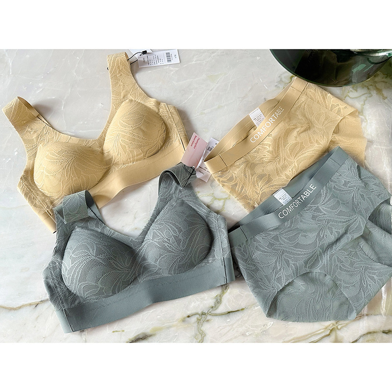 Special Offer Sexy V-Neck Lace Bra with Removable Cups and Beautiful Back Design, Triangle Panty Set, Comfortable Cotton Crotch Underwear