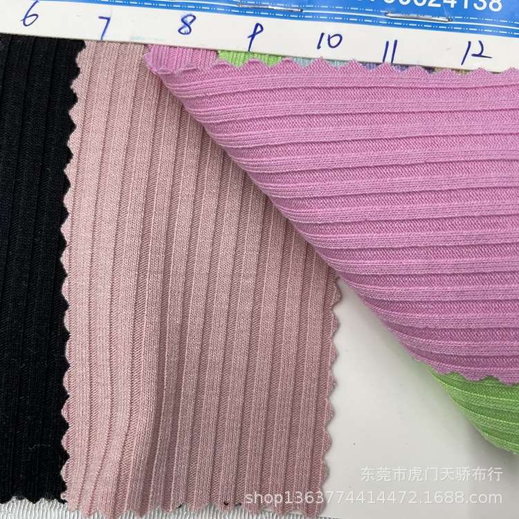 现货供应针织涤氨坑条罗纹布 4*3坑条布 春秋针织衫开衫罗纹毛织