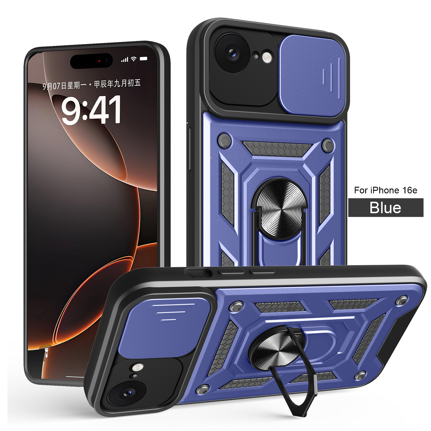 Caso de teléfono móvil de ventana IP 16E TPU + PC armadura protector contra caídas de núcleo duro soporte de anillo de mano de la máquina Europa y los Estados Unidos image 5