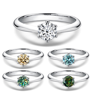 T home s925 sterling silver ring moissanite ring ladies ring classic six-claw crown for Wedding Ring Factory live broadcast