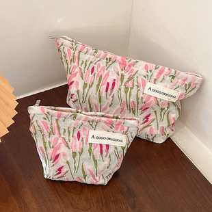 Cross-border Amazon pink tulip cosmetic bag large capacity skin care storage women's hand wash cosmetic bag