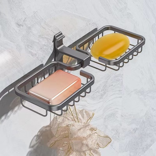 Soap box punch-free wall-mounted drain soap rack space aluminum bathroom rack household soap box bathroom
