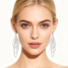 欧美夸张水钻爪链多层流苏气质耳钉婚礼新娘高级感饰品女earrings