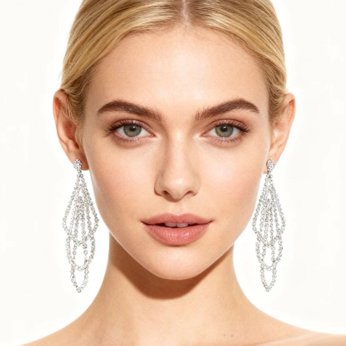 欧美夸张水钻爪链多层流苏气质耳钉婚礼新娘高级感饰品女earrings