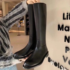 葡萄妈同款 简约圆头低跟侧拉链时装高长筒骑士靴女2025秋冬新款
