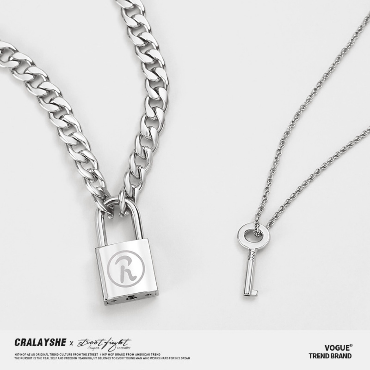 Fashion R lock Punk lock Korean necklace male ins women tide bouncing Di simple temperament Nanjing lock necklace