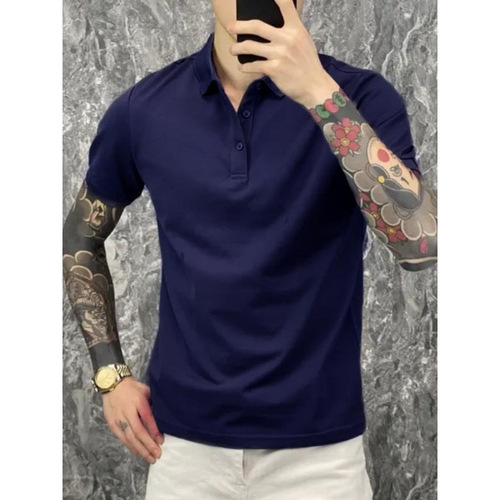 Trendy Instagram pure color casual short sleeve t-shirt for men large size loose fit versatile turnover collar POLO shirt cool stylish summer top clothing