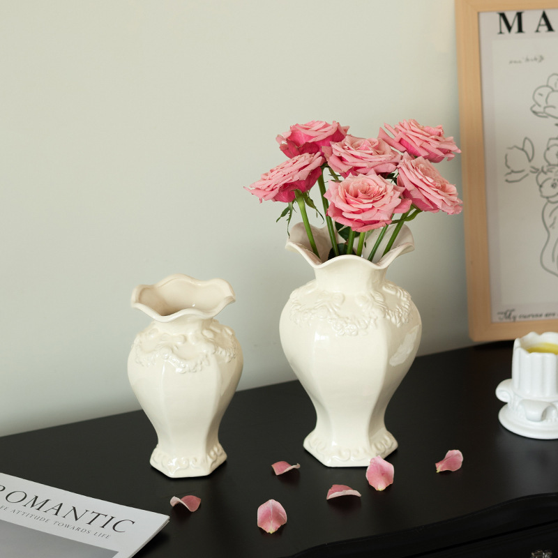 Vaso de cerámica europea blanco de alto nivel retro creativo sala de estar hidroponía flor flor decoración de mesa