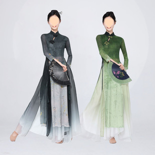 Chinese Classical Dance Performance Gradient Rhyme New Chinese Style Cheongsam Gauze Practice Art Exam Ethnic Dance Ink Characters