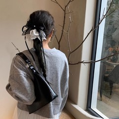 韓国レーススカートリボンローポニーテールヘアピン 2025 新フレンチスイートハートプリンセスハーフタイヘアアクセサリー女性のための