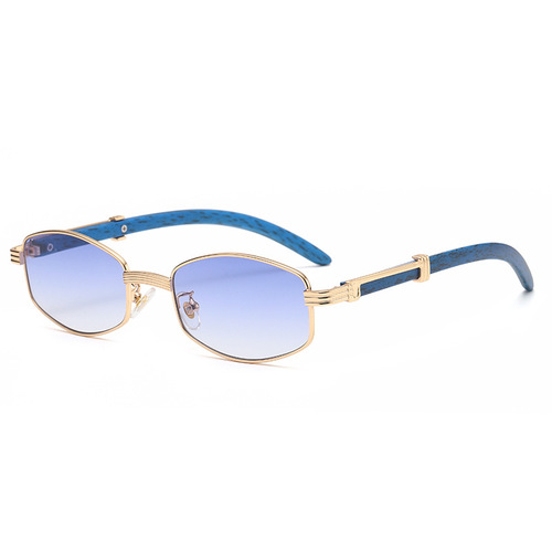 Round Blue Light Blocking Trendy Frame Sunglasses with Wood Grain Texture, European and American Style Sunglasses for Men and Women, 885