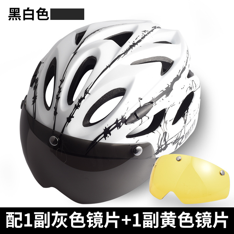 Casco de bicicleta con gafas integradas moldeo casco de equitación hombres y mujeres casco de bicicleta de montaña equipo de conducción