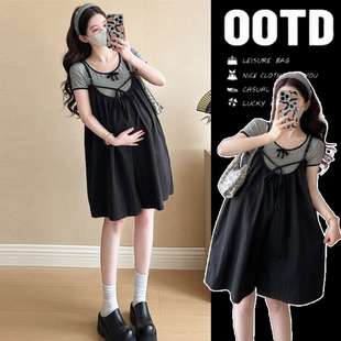 Maternity Summer Suit 2025 New Summer Short-Sleeved Tops and Overalls Two-Piece Set with a Sense of Fashion and High-End
