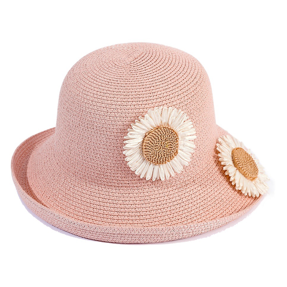 Fresco crisantemo lindo sombrero de paja playa verano sol sombrero femenino protección solar protección UV sombrero de sol casual