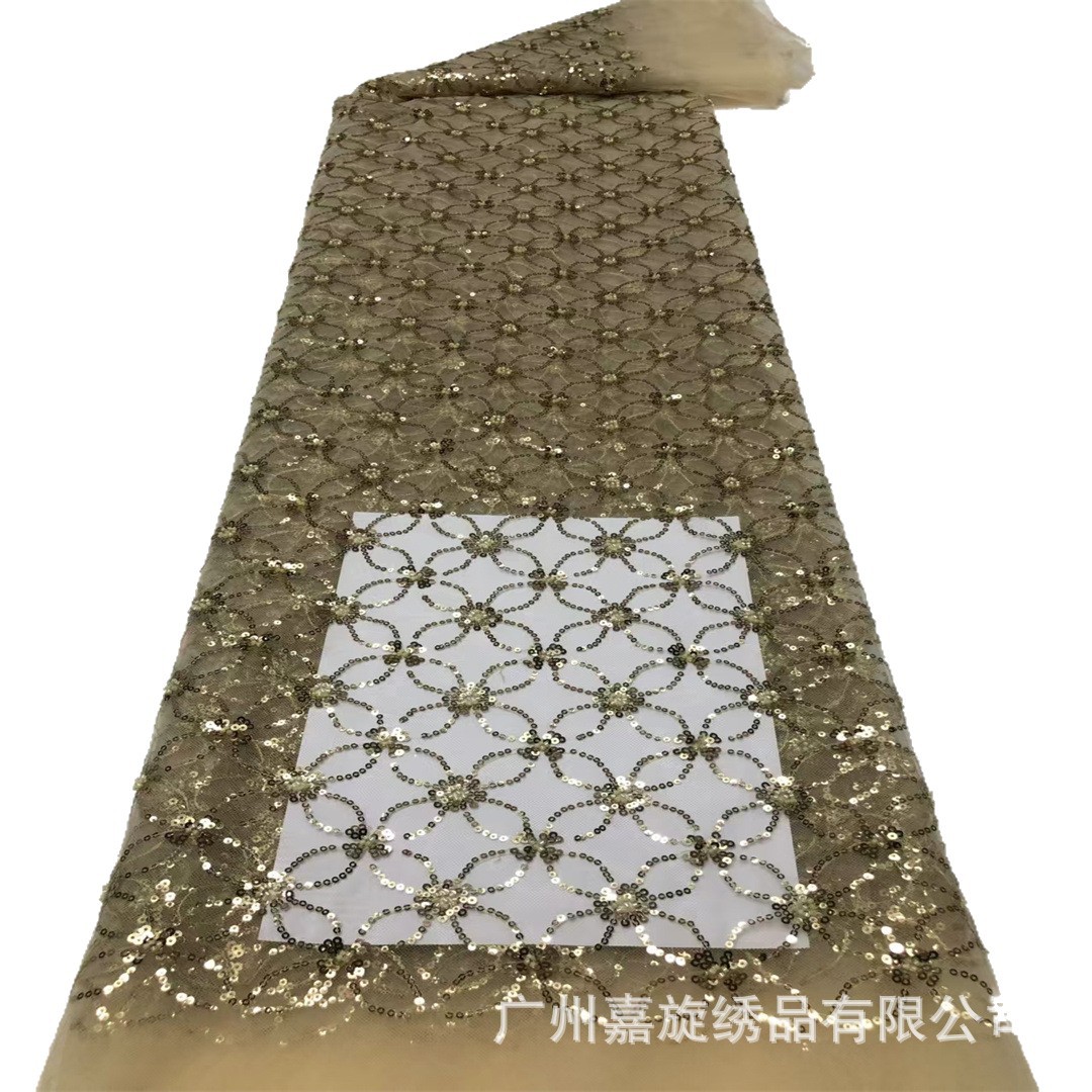 Tela de encaje de malla tridimensional de alta calidad, ropa de actuación con lentejuelas suaves y cuentas, tela bordada para trajes étnicos Dai, lentejuelas.