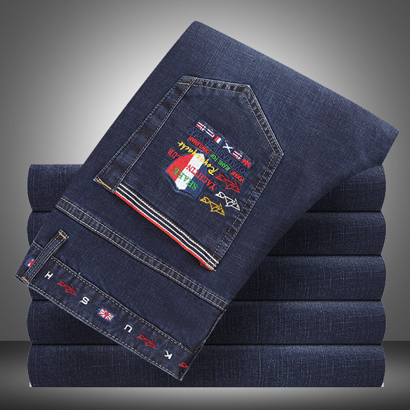 [PA] Kendi Shark Spring and Autumn Thin Straight Jeans Large Size Embroidered Casual Pants Pants Internet Red 502