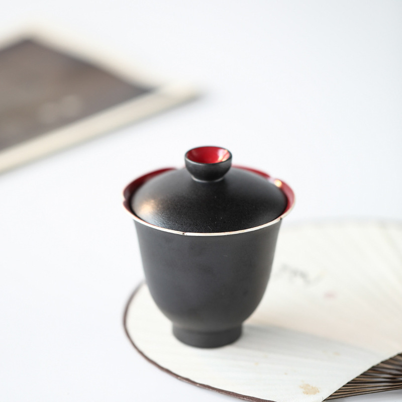 Original Mr. Qing Ceramic Studio Products Tea Ware Black and Red Series Cover Bowl Ceramic Flower Mouth Tea Bowl 100ml