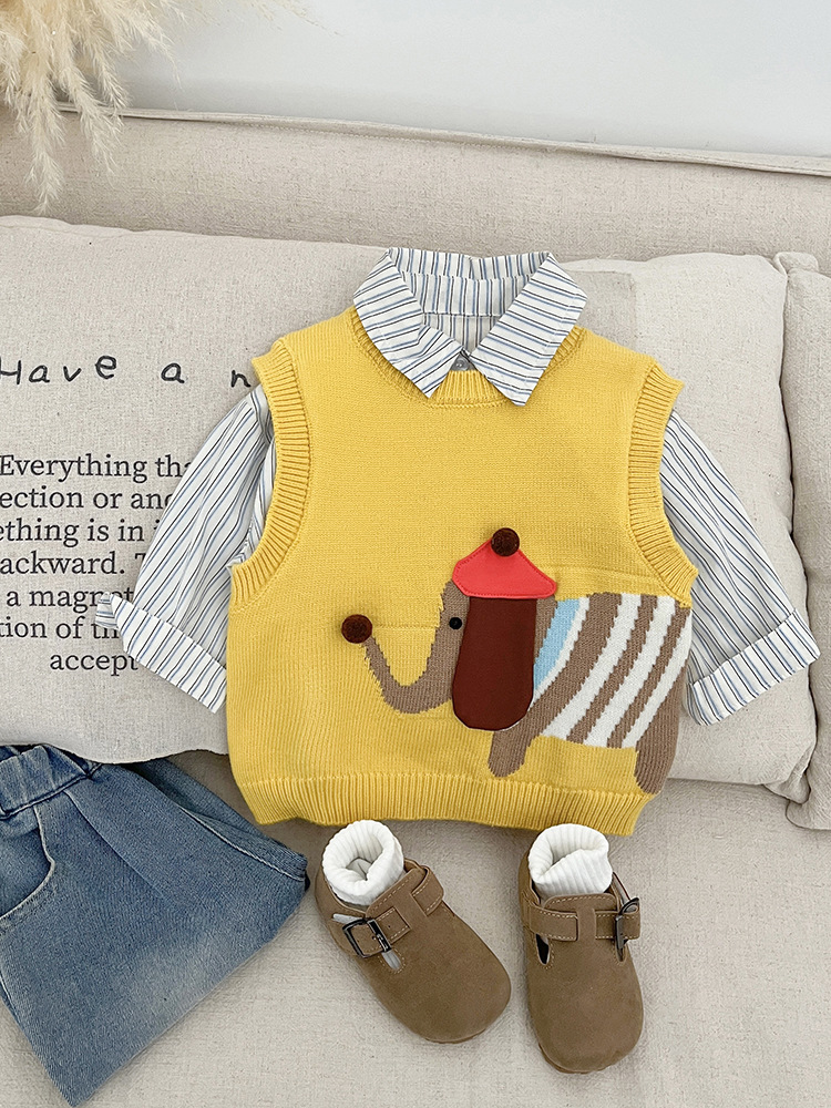 Primavera y otoño chaleco de punto coreano para bebés encantadores chalecos sin mangas de dibujos animados para bebés y bebés chalecos sueltos de moda