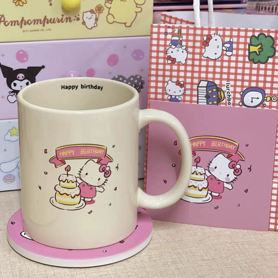 Керамическая кружка (Katie Cat) с тортовым дизайном, 301–400 мл, с ложкой, подарок-стиль печать на день рождения
