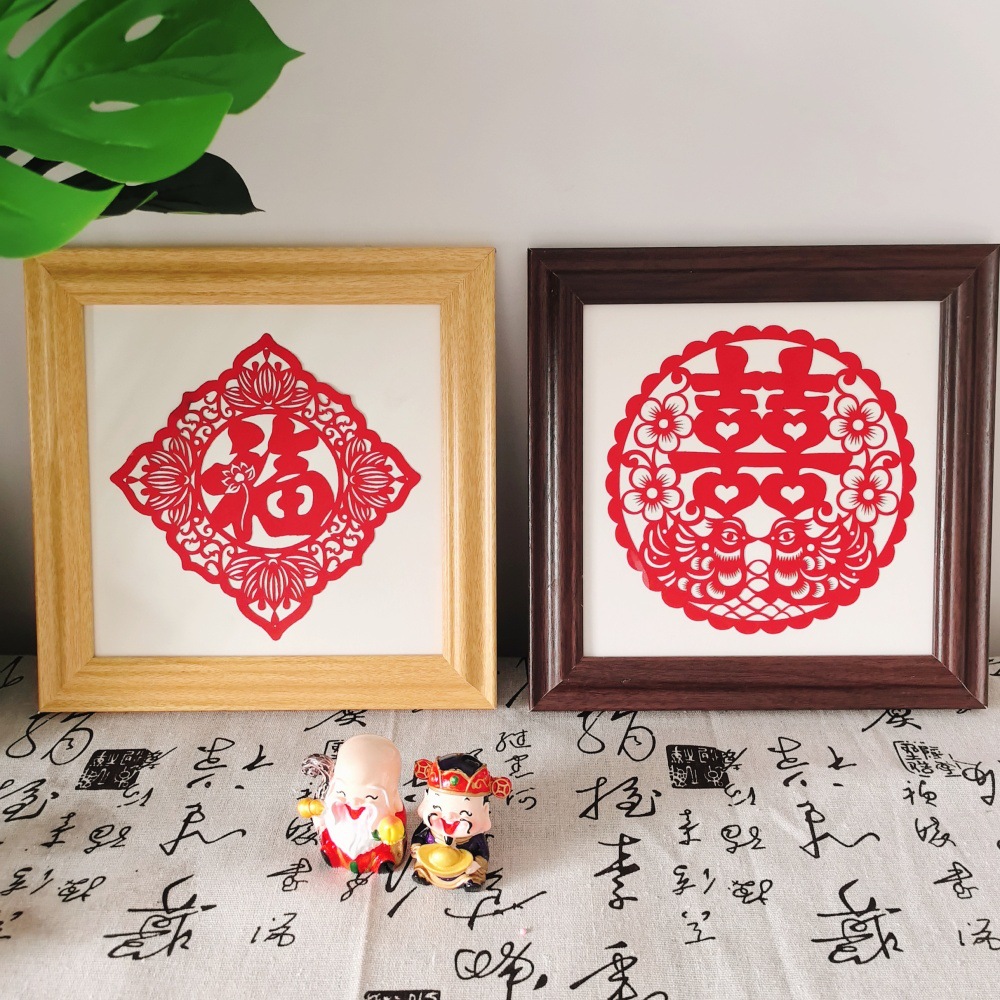 Chinese Handmade Paper-cut Photo Frame Wall Hanging Wooden Mounted Picture Frame Square Calligraphy Calligraphy and Painting Traditional Chinese Painting Frame