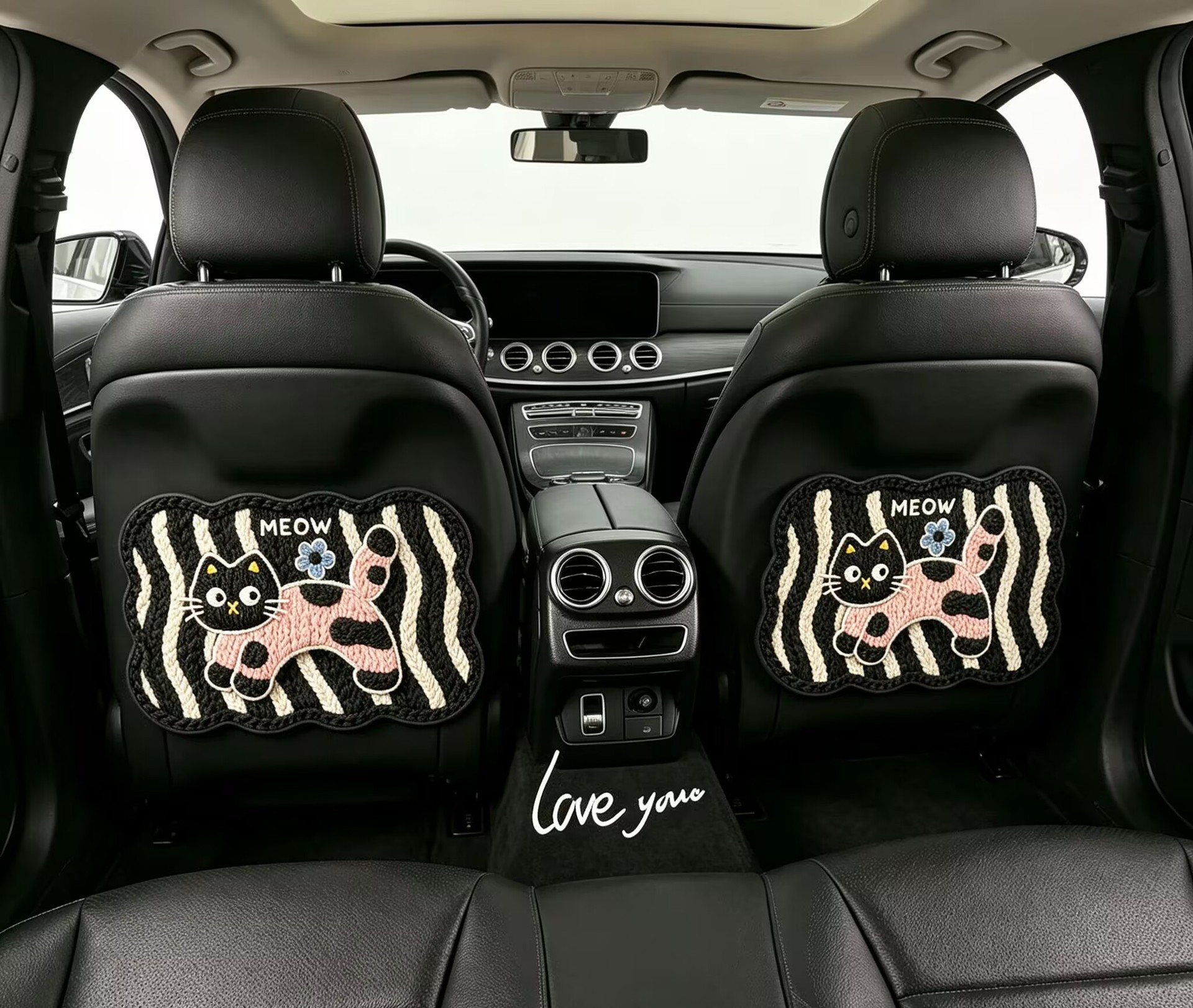 Woven Zebra Pattern Dog and Cat Cute Car Interior Children's Anti-Kick Mat Cartoon Car Seat Back Anti-Kick Mat Cartoon