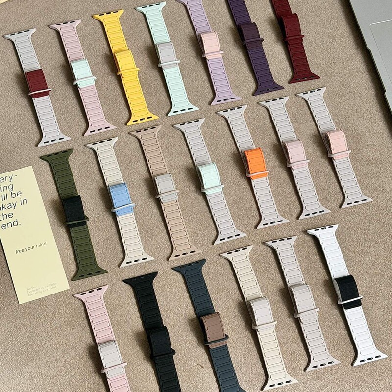 Slim Three-Bead Magnetic Silicone Strap Suitable for Apple Watch iWatch 11 Generation 10/9876Ultra/Se