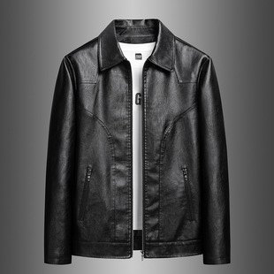 Men's Trendy Spring and Autumn Leather Jacket, Pu Retro Stylish High-End Cool Lapel Versatile Biker Jacket