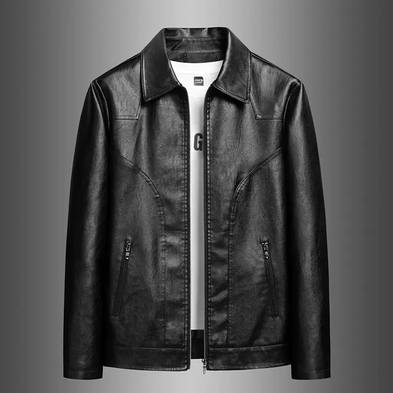 春秋季外套男潮上衣皮衣潮流PU复古帅气高级痞帅翻领百搭机车外套