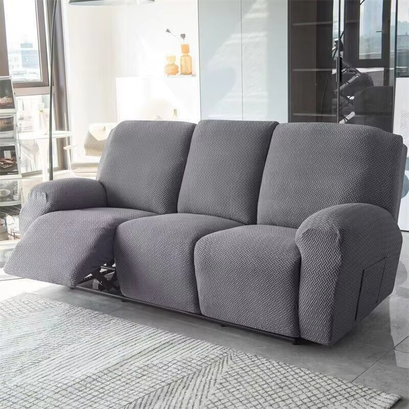 Long Velvet Chivas 3-Person Recliner Sofa Cover Simple Solid Color Elastic Sofa Full-Cover Anti-Cat Scratch Protective Cover