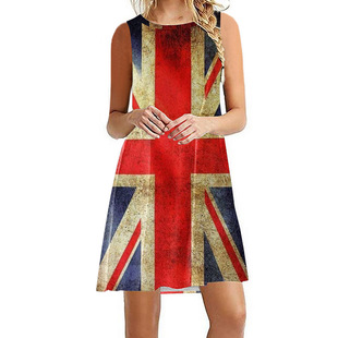 Cross-border Foreign Trade New Products Women's Vest Dress Summer European and American Independence Day Flag Digital Printing 3D Sleeveless Women's Long Dress