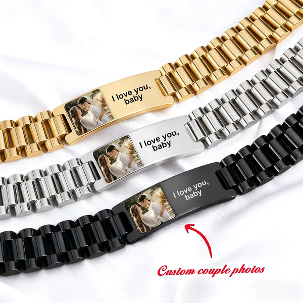 Cross-Border Popular DIY Couple Photo Bracelet Stainless Steel Engraved Name Anniversary Men's Fashion Personalized Gift