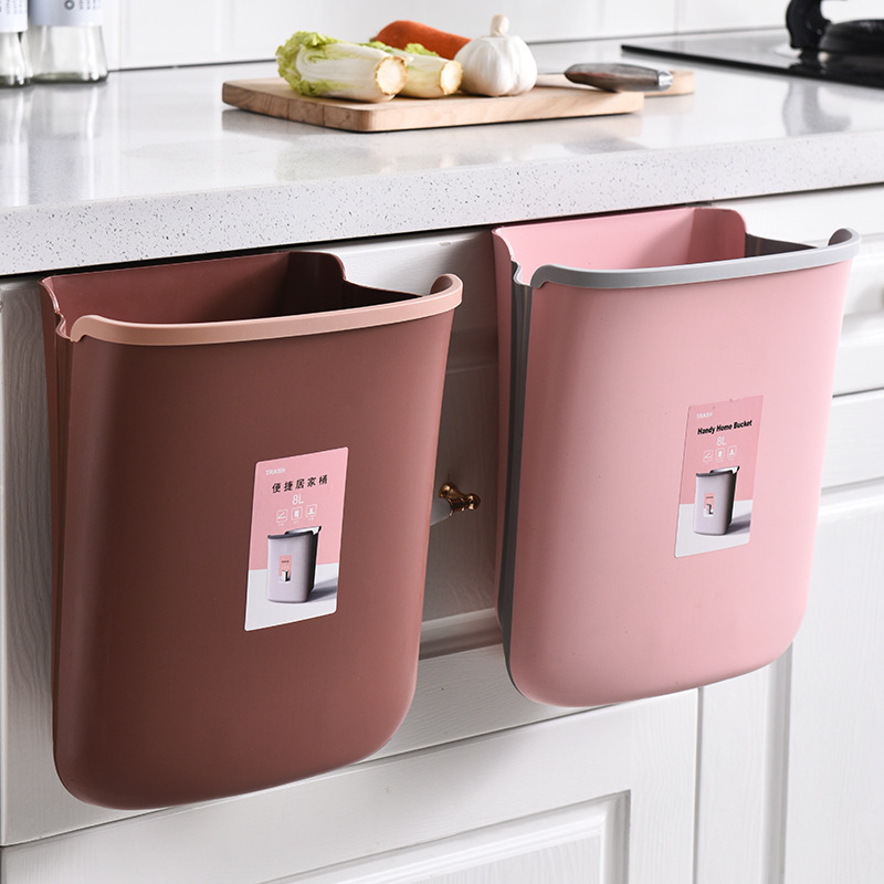 Kitchen Trash Can for Home Use, Foldable Cabinet-Mounted, Car-Mounted Wastebasket, Living Room and Toilet Hanging Storage Bin for Sorting Miscellaneous Items