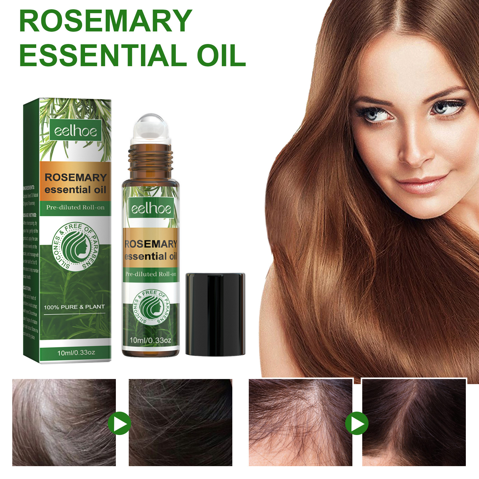 EELHOE Rosemary Hair Roller Ball Couro Cabeludo Limpeza Massagem Cuidados Raízes do Cabelo Forte Hidratação Linha do Cabelo Grossa_voghion.com