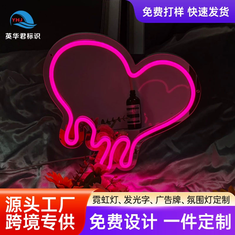Зеркало с неоновой подсветкой в форме сердца для KTV, кафе, макияжа, прямые поставки с завода, популярное, креативное, атмосферное
