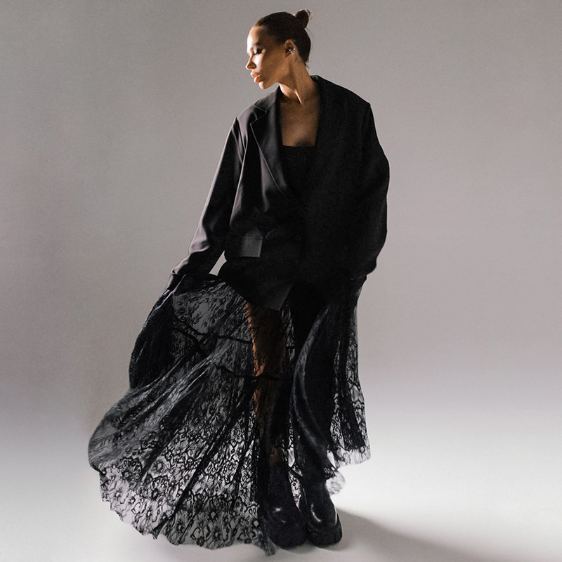 Sexy Lace See-Through High-Waisted Black Commuter Skirt for Women Summer 2026 European and American Fashion Mesh Long Skirt Wholesale Sexy Lace See-Through High-Waisted Black Commuter Skirt for Women Summer 2026 European and American Fashion Mesh Long Skirt Wholesale