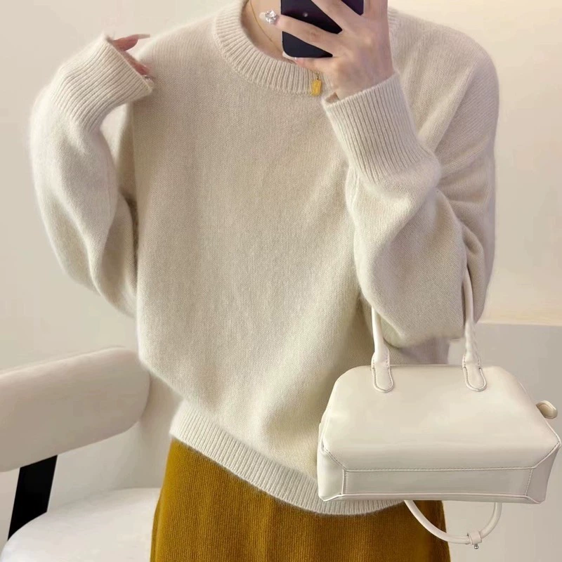 Европейские товары 2025 осень-зима новый свитер с круглым вырезом для женщин свободный мягкий вязаный свитер для женщин
