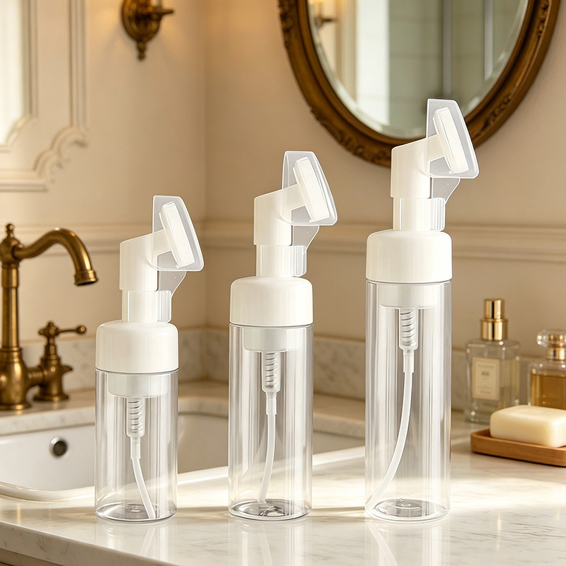 Facial cleanser foaming device for home use, press-type foaming device, special foam cup and bottle for cleansing face and washing hair