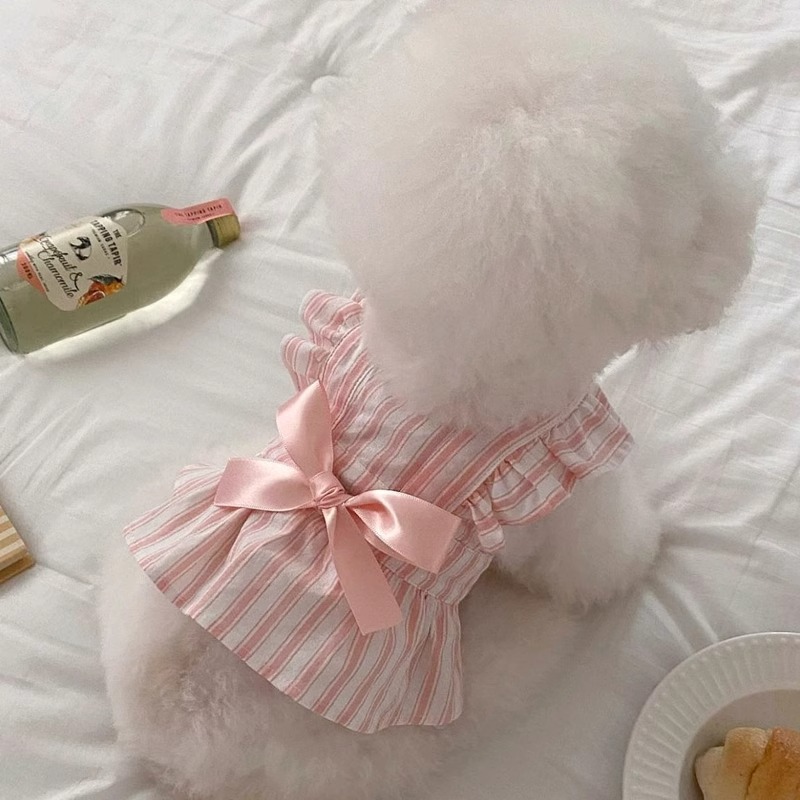 Perro primavera verano princesa viento lindo pequeño vestido de rayas de manga voladora gato perro mascota ropa falda de lazo