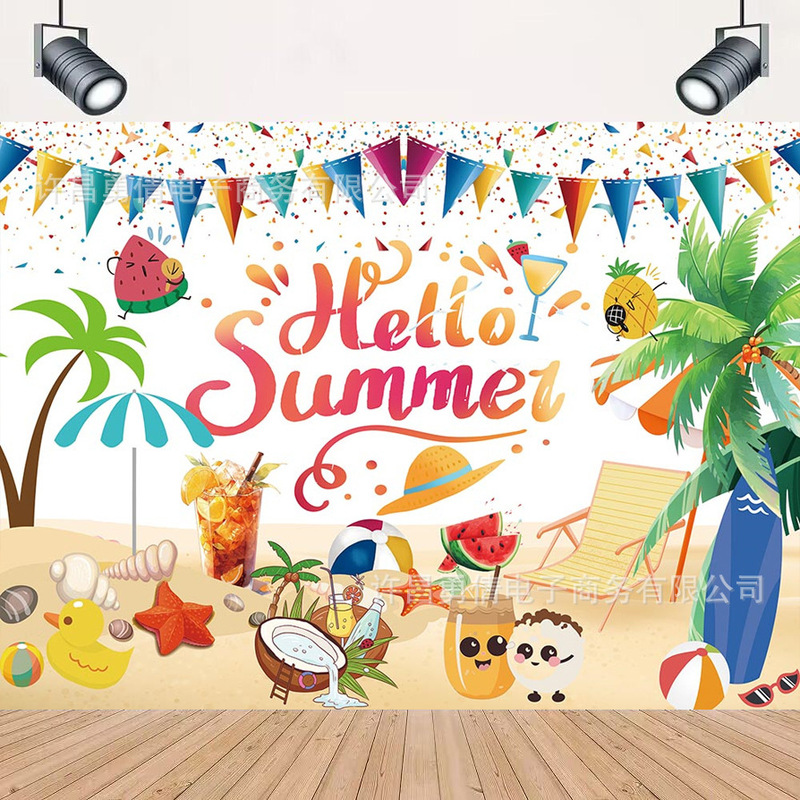 Cross-border New Hello summer Seaside Beach Photography Background Cloth Party Party Decoration Banner Hanging Cloth