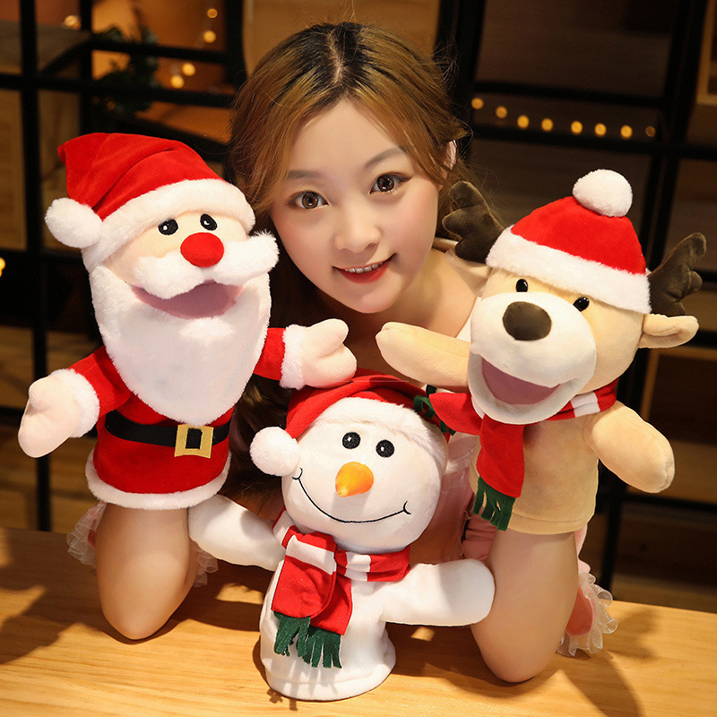 Christmas Hand Puppet Cartoon Santa Claus Snowman Elk Hand Puppet Plush Toy Family Game Activity Doll