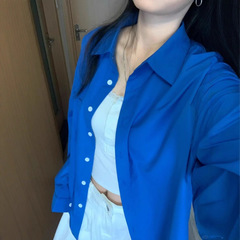 polo领纯棉长袖衬衫女春秋季新款设计感小众衬衣外套宽松慵懒上衣